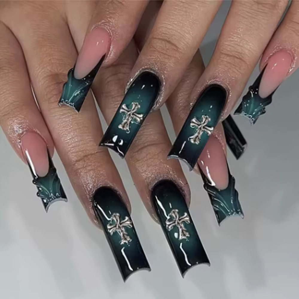 120 pièces/1 boîte européen américain foncé vintage style croix nail art patch y2k Premium métal Sty