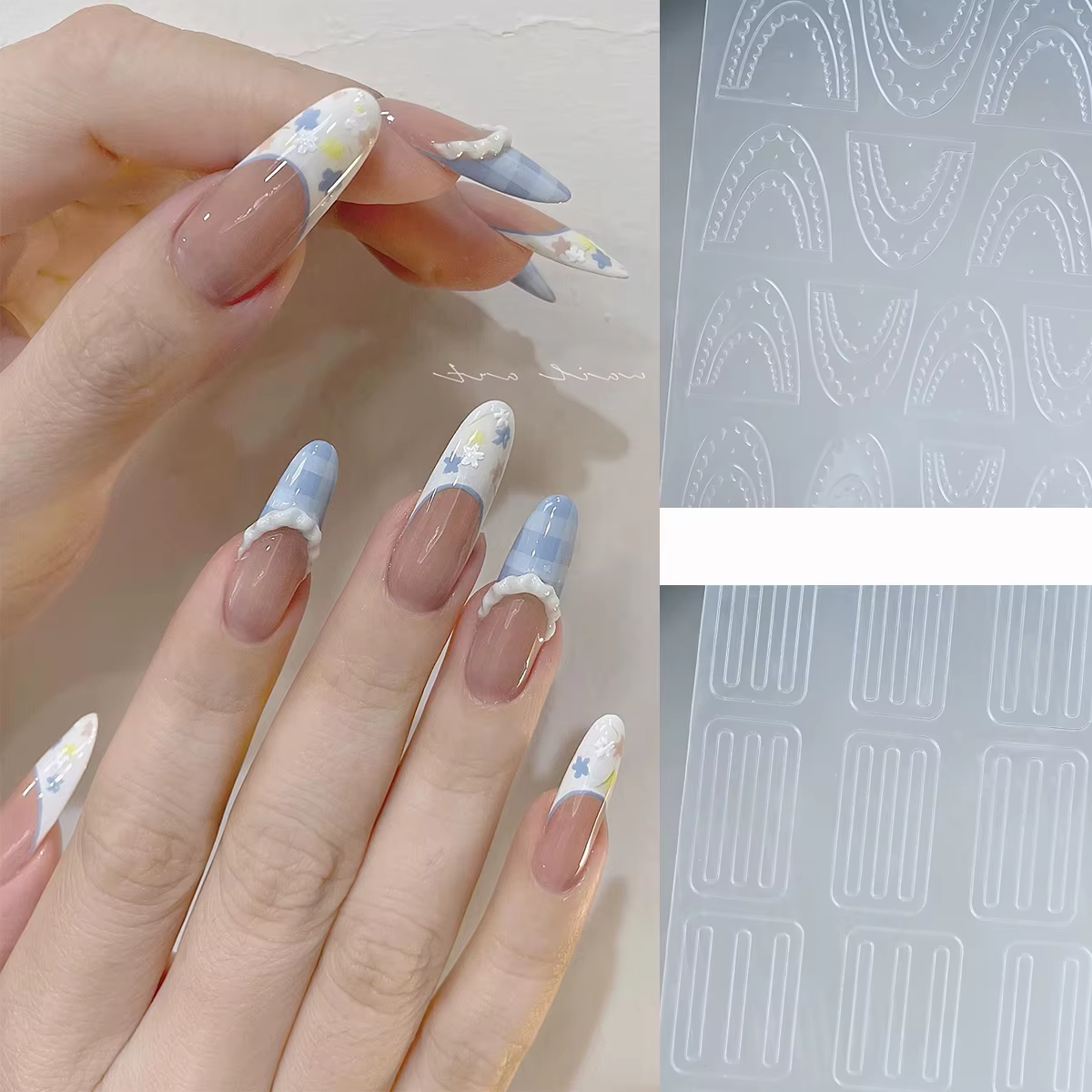 Autocollants pour ongles français en dentelle creuse, 1 pièce, mode Simple, curseur auto-adhésif, dé