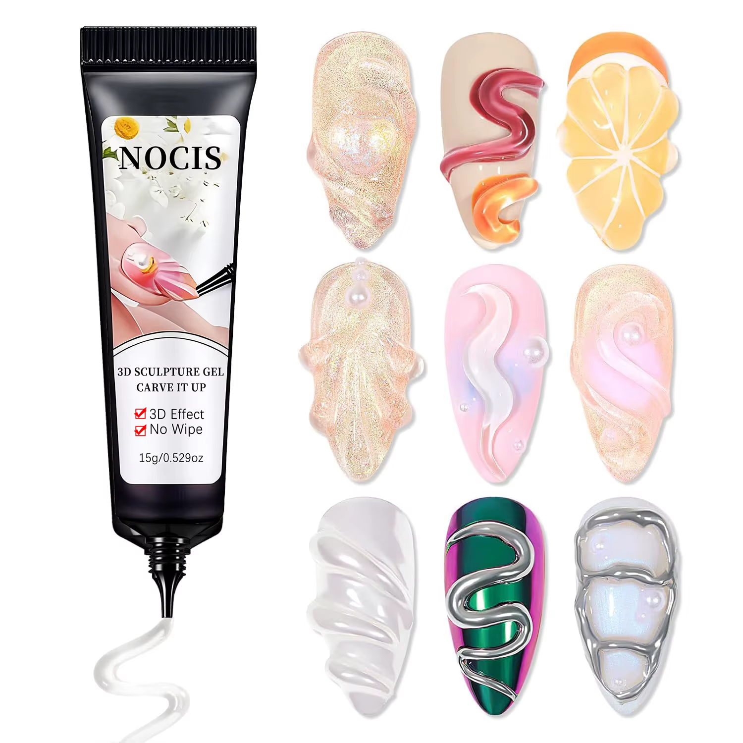 Gel à ongles 3D NOCIS, 15g 30g Gel transparent pour sculpter, modeler et peindre des motifs d'art su