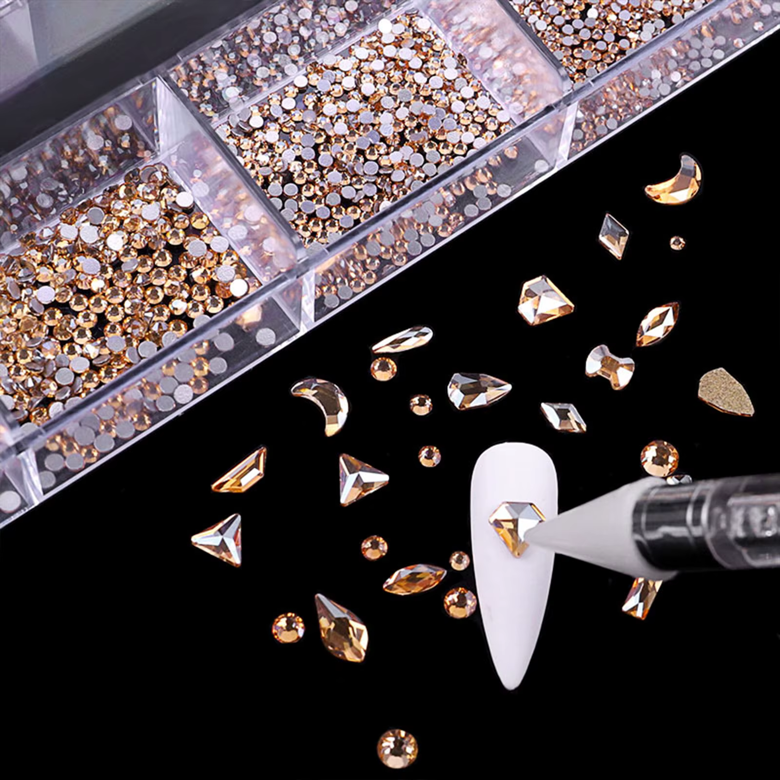 Verre de champagne rouge cristal diamant plat strass Nail Art décoration 21 grille boîte ongles acce
