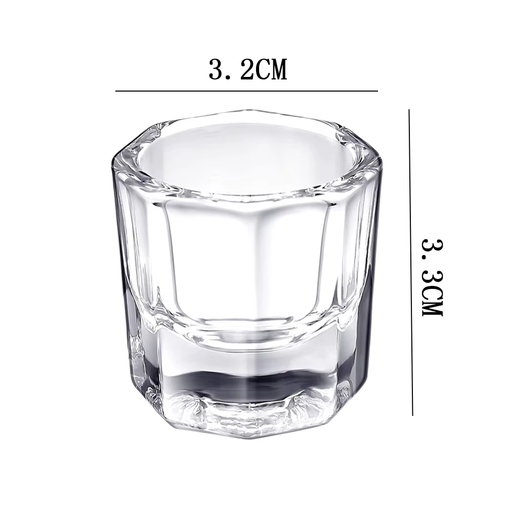 Tasse à ongles en verre de cristal, acrylique transparent, petite poudre octogonale, tasse à ongles