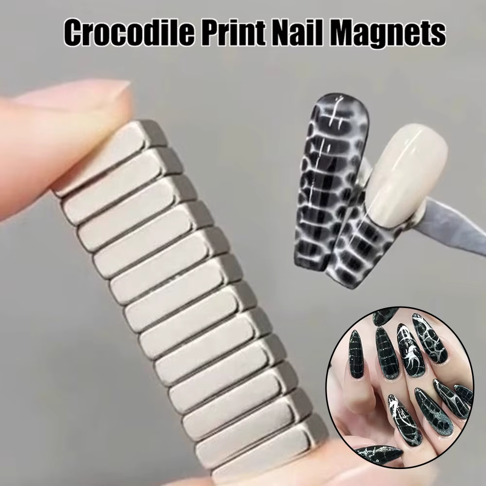 12 pièces ongles oeil de chat fort effet aimant ongles Crocodile Texture bâton magnétique UV Gel ver