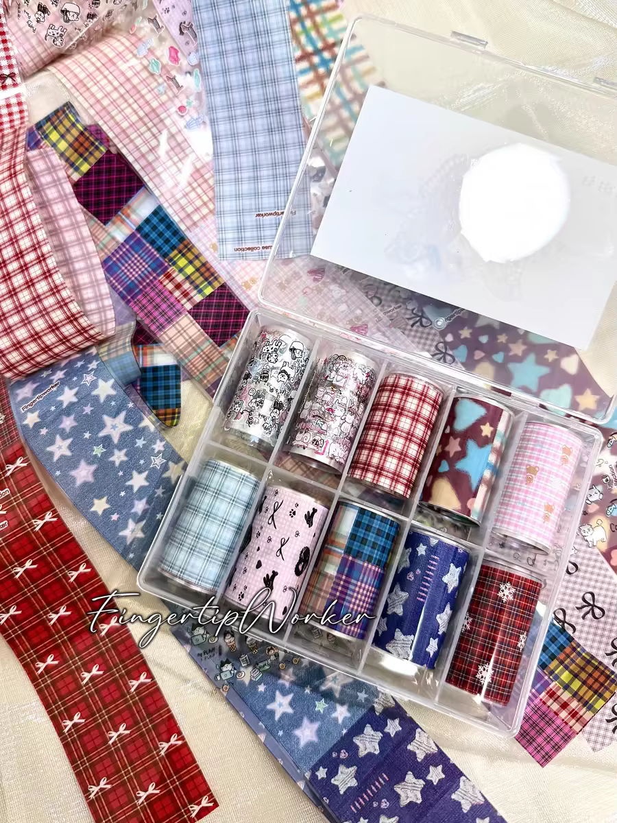 10 rouleaux à carreaux mille oiseaux arc étoiles feuilles à ongles papier de transfert Nail Art auto