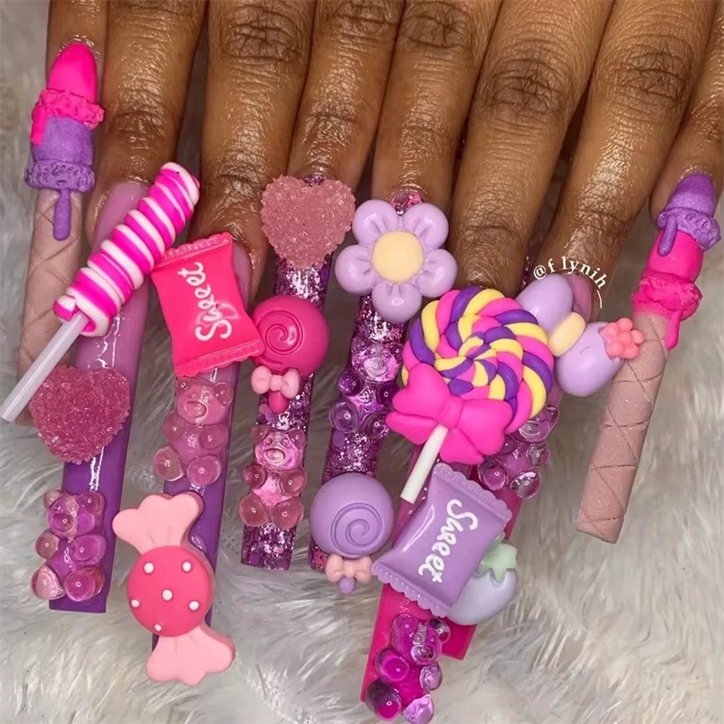 Accessoires multi-formes Kawaii pour Nail Art, breloques, bonbons sucrés, ours gommeux, sucette en r