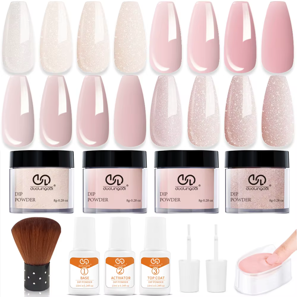 Kit de poudre à ongles DOULINGDAI 4 couleurs - Couleurs printemps/été, activateur et primer pour man