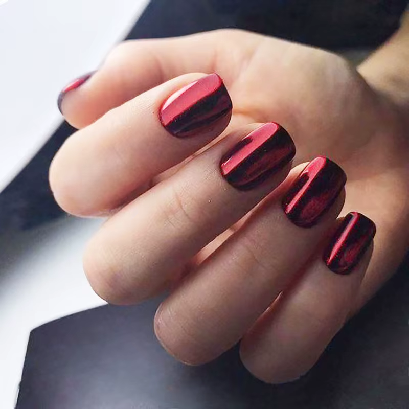Faux ongles courts métalliques à embouts carrés, 24 pièces/ensemble, rouge, noir, rose, vert, bleu,