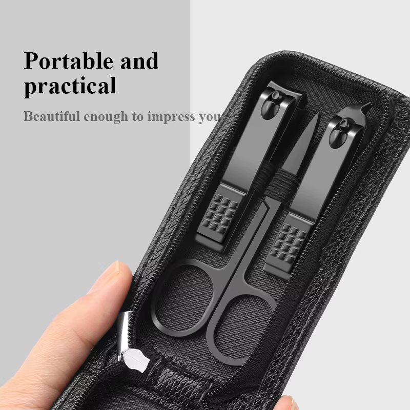 Ensemble de manucure Portable en acier inoxydable, noir brillant, coupe-ongles, outils de soins pers