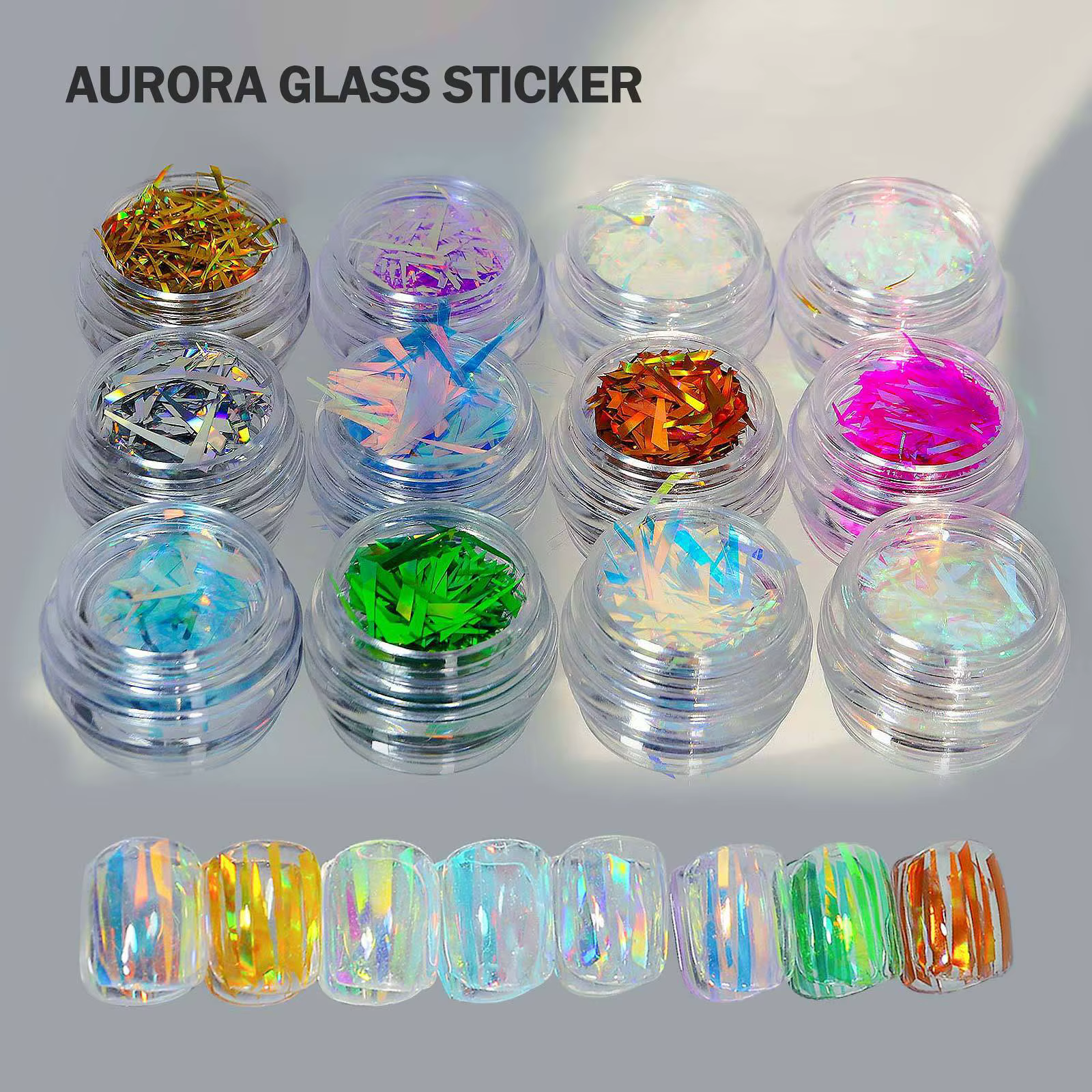 1 boîte de papier de verre cassé holographique irrégulier Aurora feuille d'ongle décalcomanie dégrad