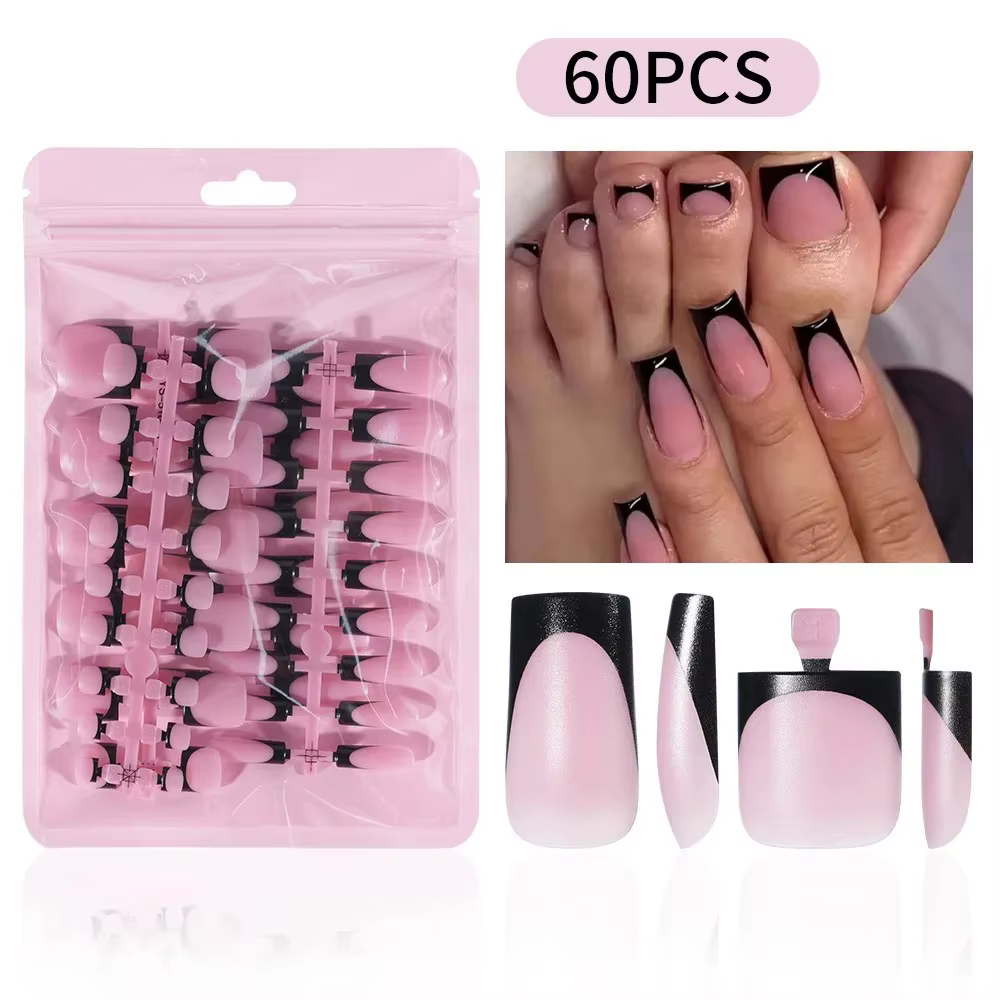 60 pièces/boîte – Faux ongles à presser de haute qualité pour manucure et pédicure – Blanc, noir, ro