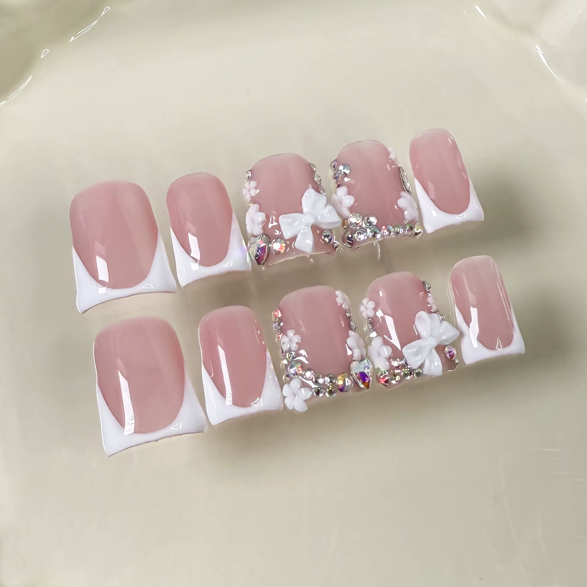 10 pièces court bec de canard fait à la main faux ongles Art Simple noir français faux ongles avec d