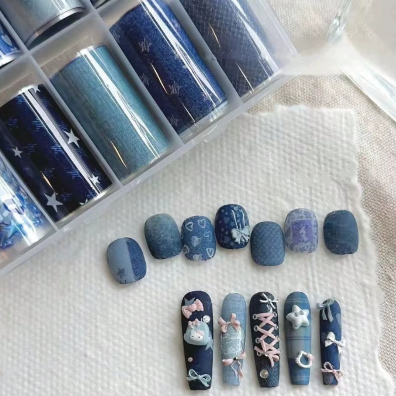 10 pièces Nail Art feuille transfert papier rose grille motif ongles estampage autocollants Sweety C