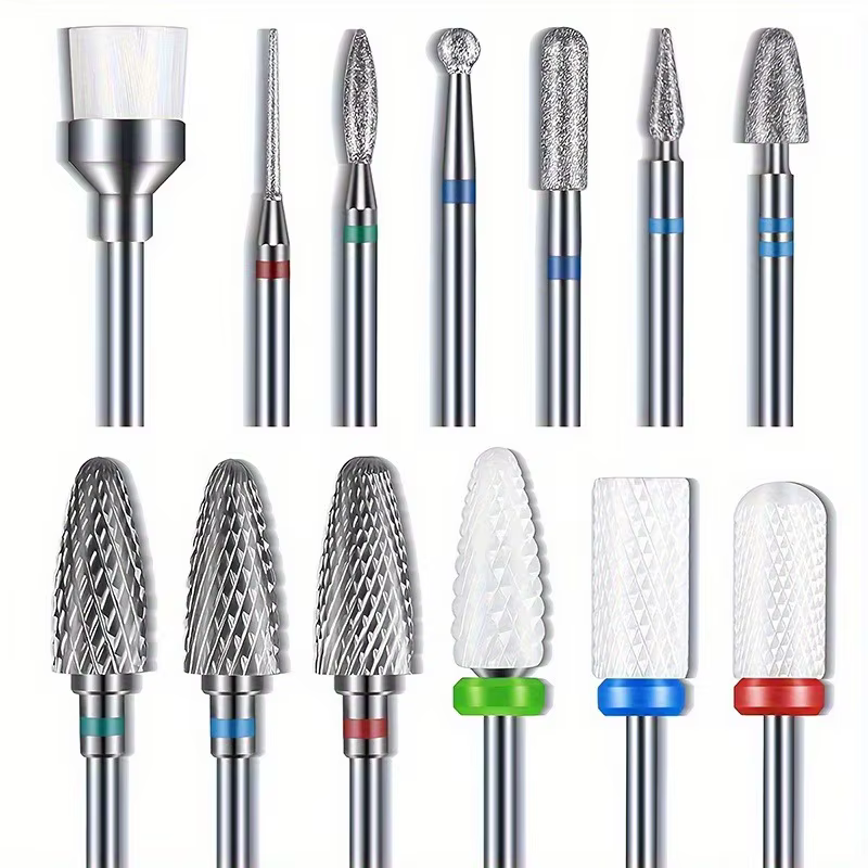 13 pièces/ensemble 3/32 "ensemble de forets à ongles en carbure de diamant hypoallergénique adapté a