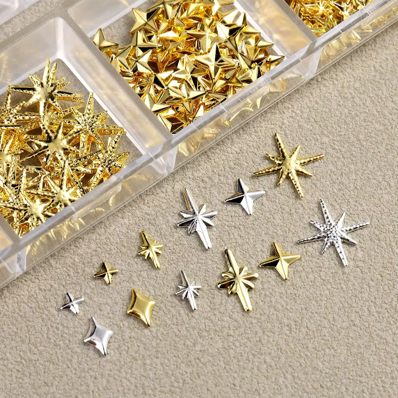 6/12 grilles or étoile lune rivet métallique 3D breloques pour ongles alliage soleil lune Starlight