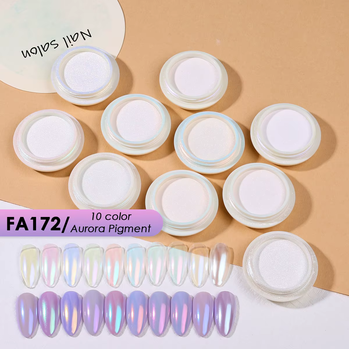 Poudre de pigment pour ongles effet chrome aurore 10 couleurs, irisée violet-vert, paillettes sirène