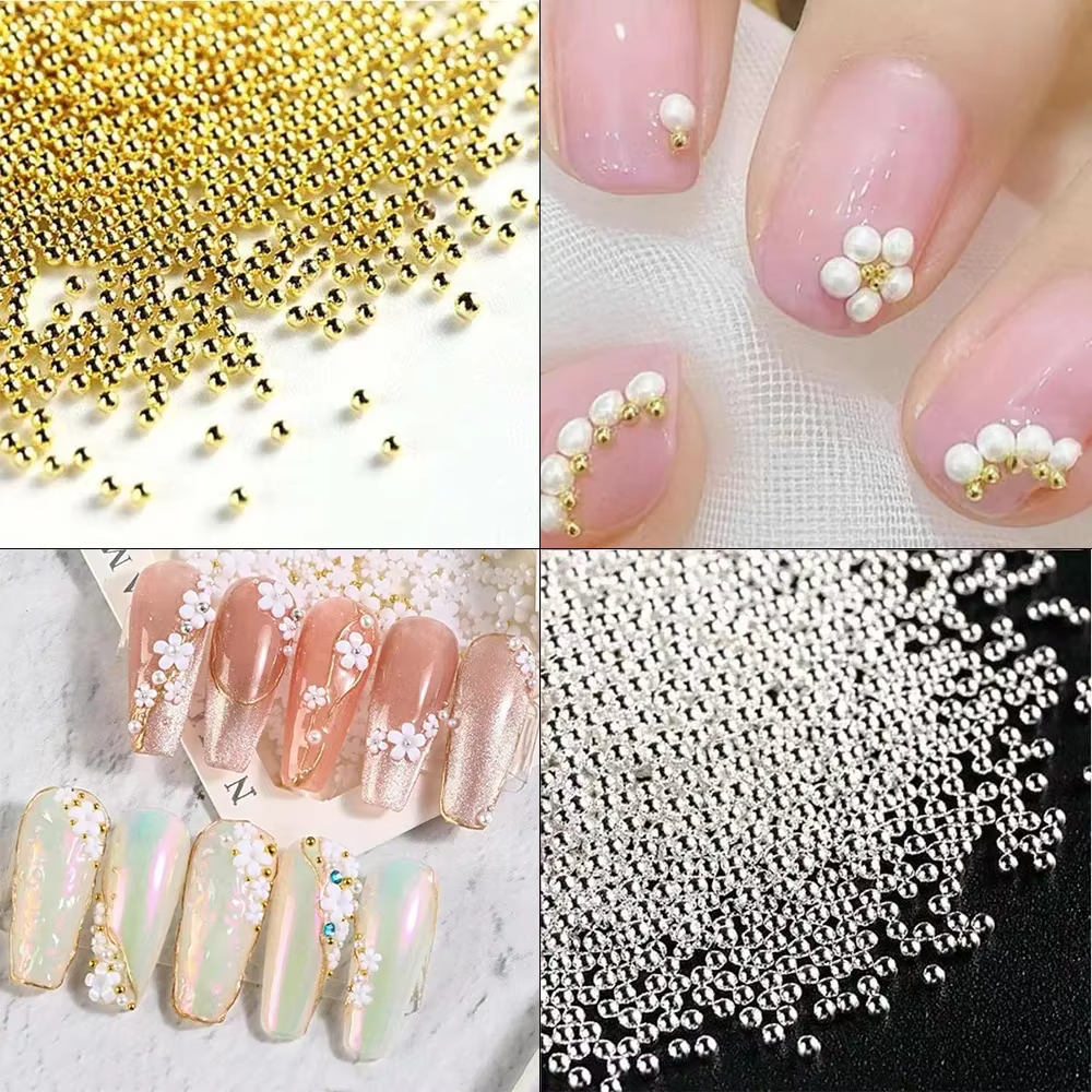 Mini perles de Caviar à 12 grilles, décorations pour Nail Art, Micro boule en métal or/argent, brelo