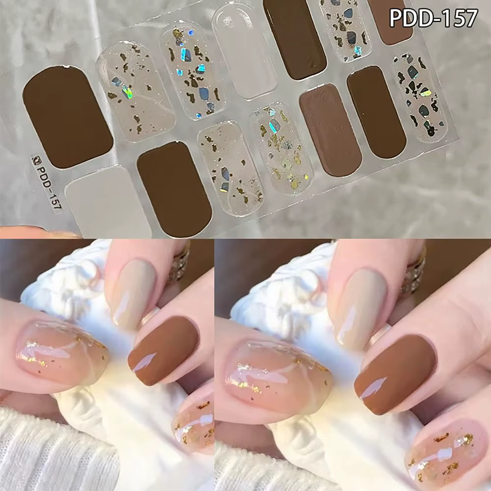 Autocollants pour ongles en Gel, 14 bandes imperméables, Semi-durci, couverture complète, Patch flor