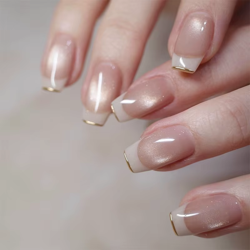 Faux ongles de Ballet courts et simples, couleur dégradée, portables, avec Design œil de chat, à pre