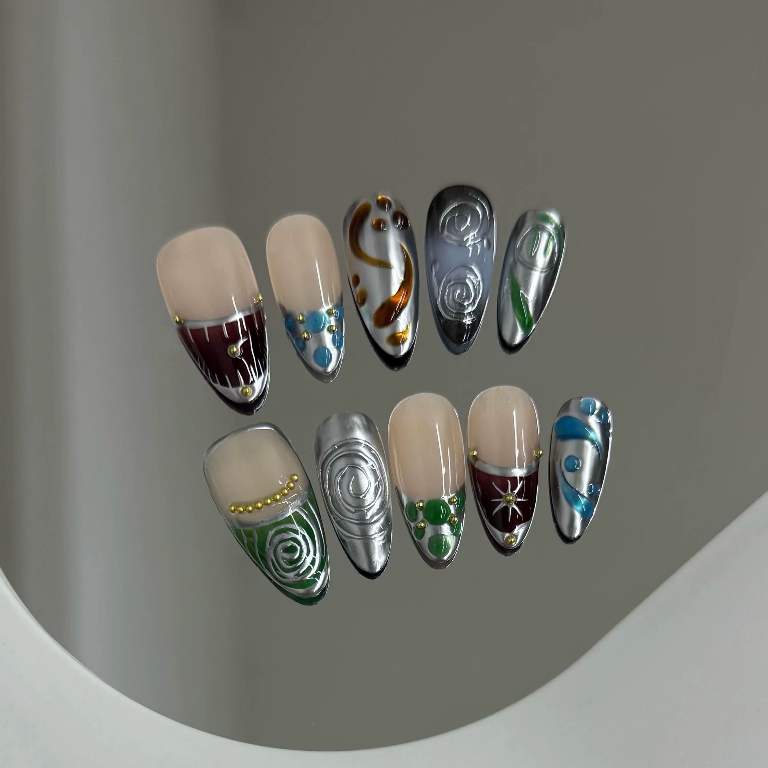Faux ongles à pression faits à la main Y2k, ciel étoilé, amande, détachables, portables, doux et fra