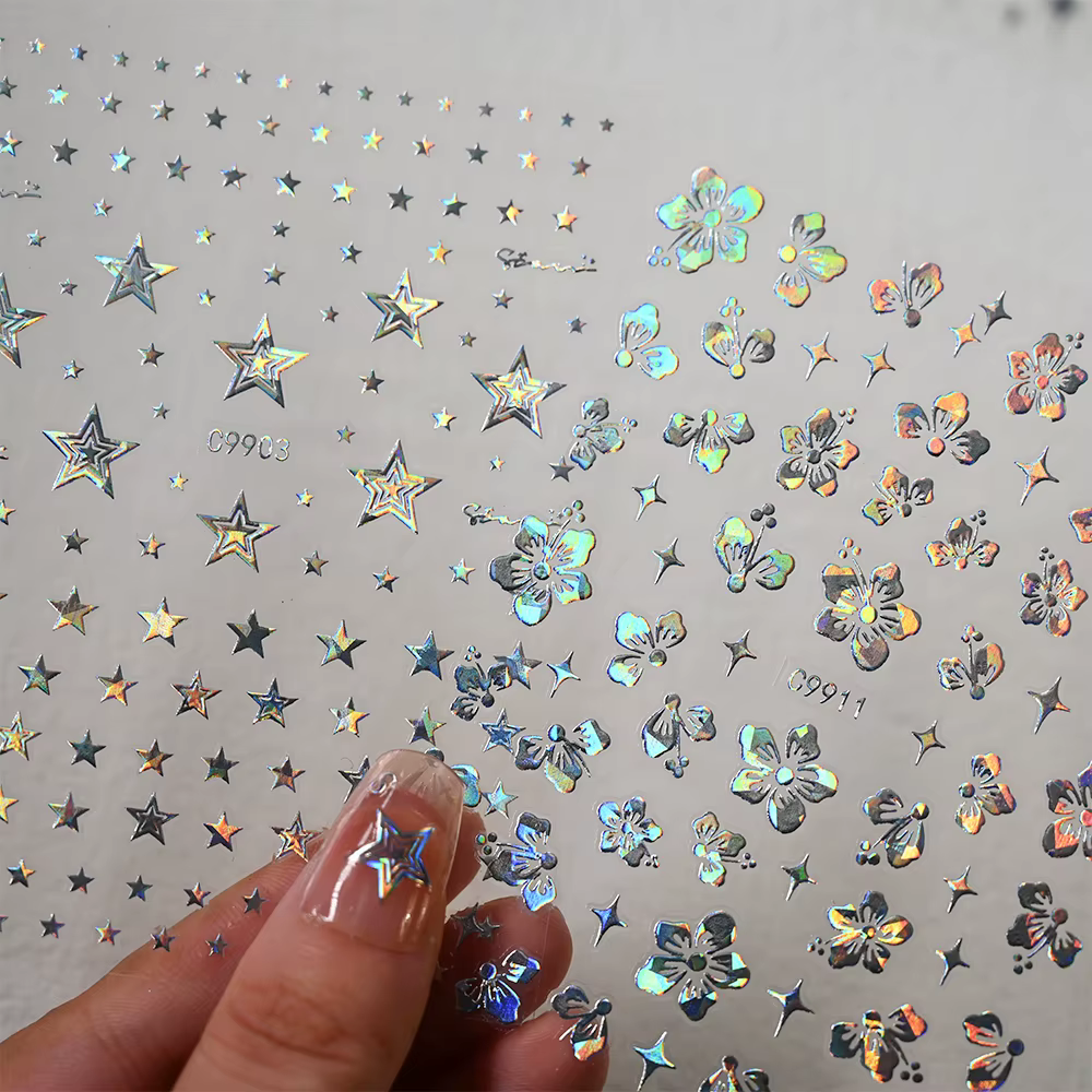 Autocollants pour ongles étoiles 3D or argent, 12 pièces, décalcomanies bronzantes Starlight pour Na