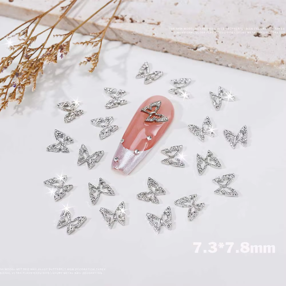 Breloques pour ongles en strass papillon creux 3D, 20 pièces, breloques de luxe, ailes en diamant or