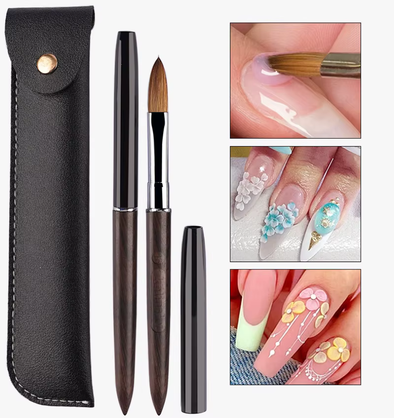 Kolinsky – brosse à ongles en acrylique, manche en bois de santal violet, stylo de sculpture sur Gel