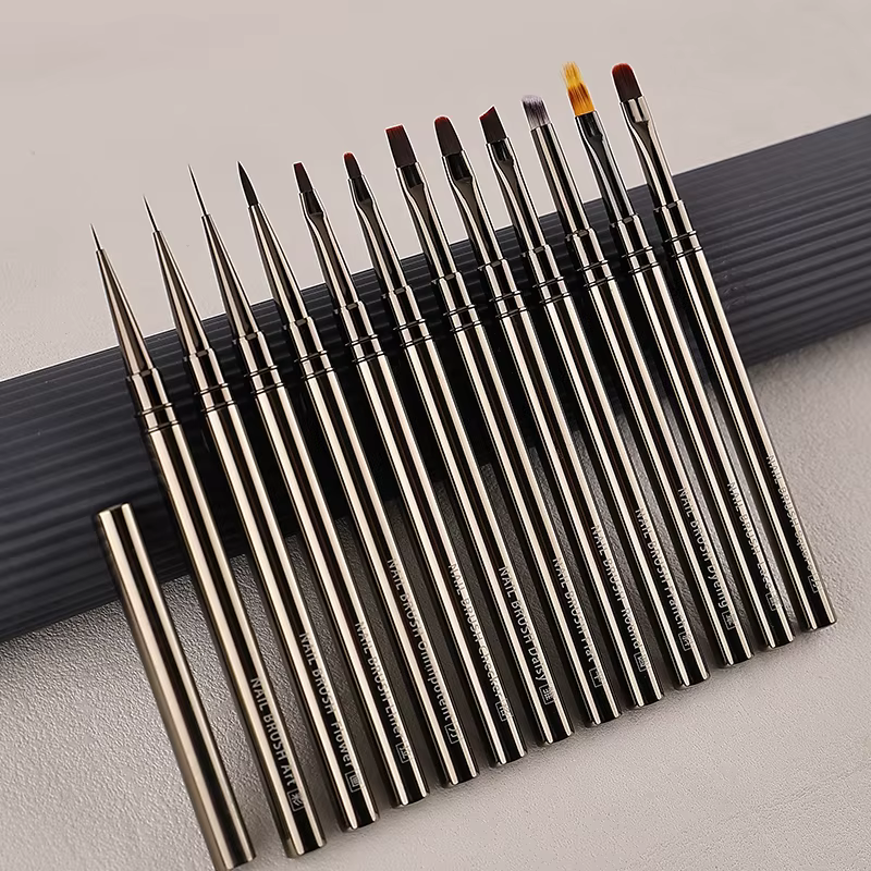 Brosse Simple pour amélioration des ongles, manche en métal, peinture, dessin, fleur, stylo, crochet