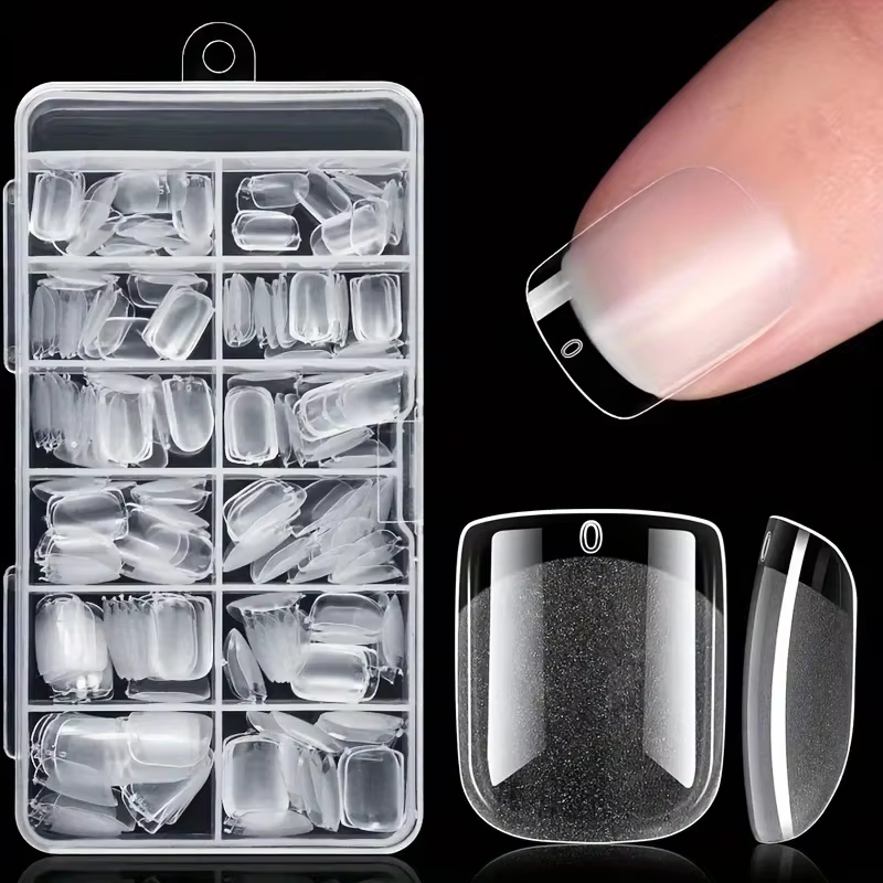 Faux ongles en gel souple pour femmes et filles, forme carrée courte, demi-ongles en acrylique, bric