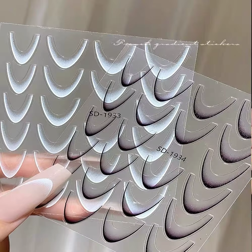 Autocollants 3D pour Nail Art, ligne dégradée française, auto-adhésifs, blanc + noir, pochoir de con