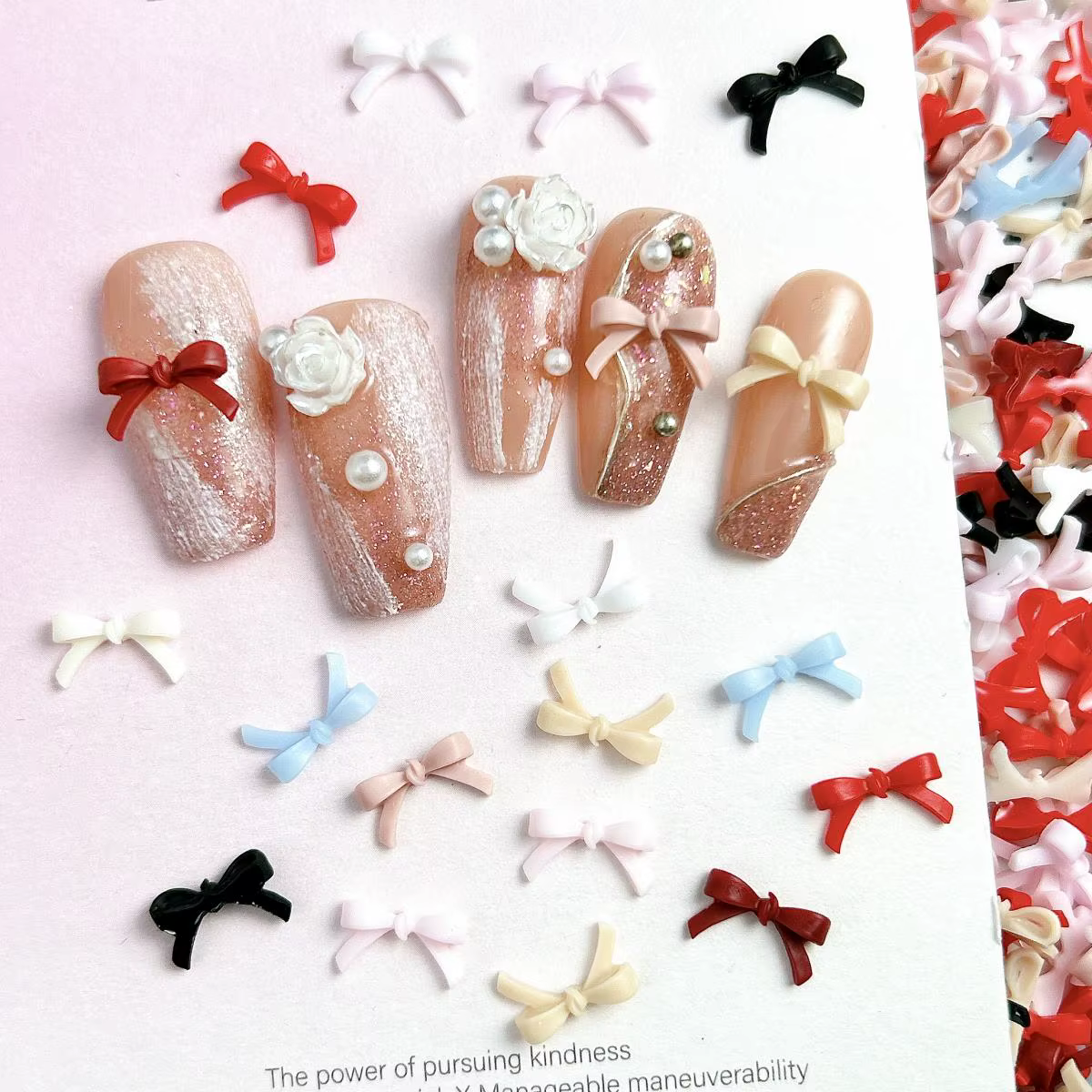 100 pièces couleur unie nœuds papillon résine Nail Art décorations 3D Mini mignon ligne arcs ongles
