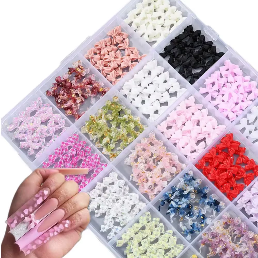 12/24 grilles 3D mixte Rose/arc/fruits/perles breloques pour ongles fleur, papillon, perles amour, l