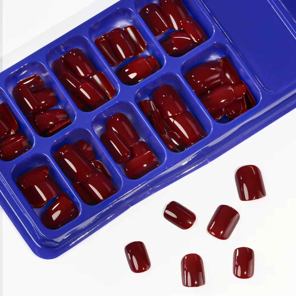 Faux ongles carrés courts rouges, 120 pièces, couverture complète brillante d'été, à pression sur le