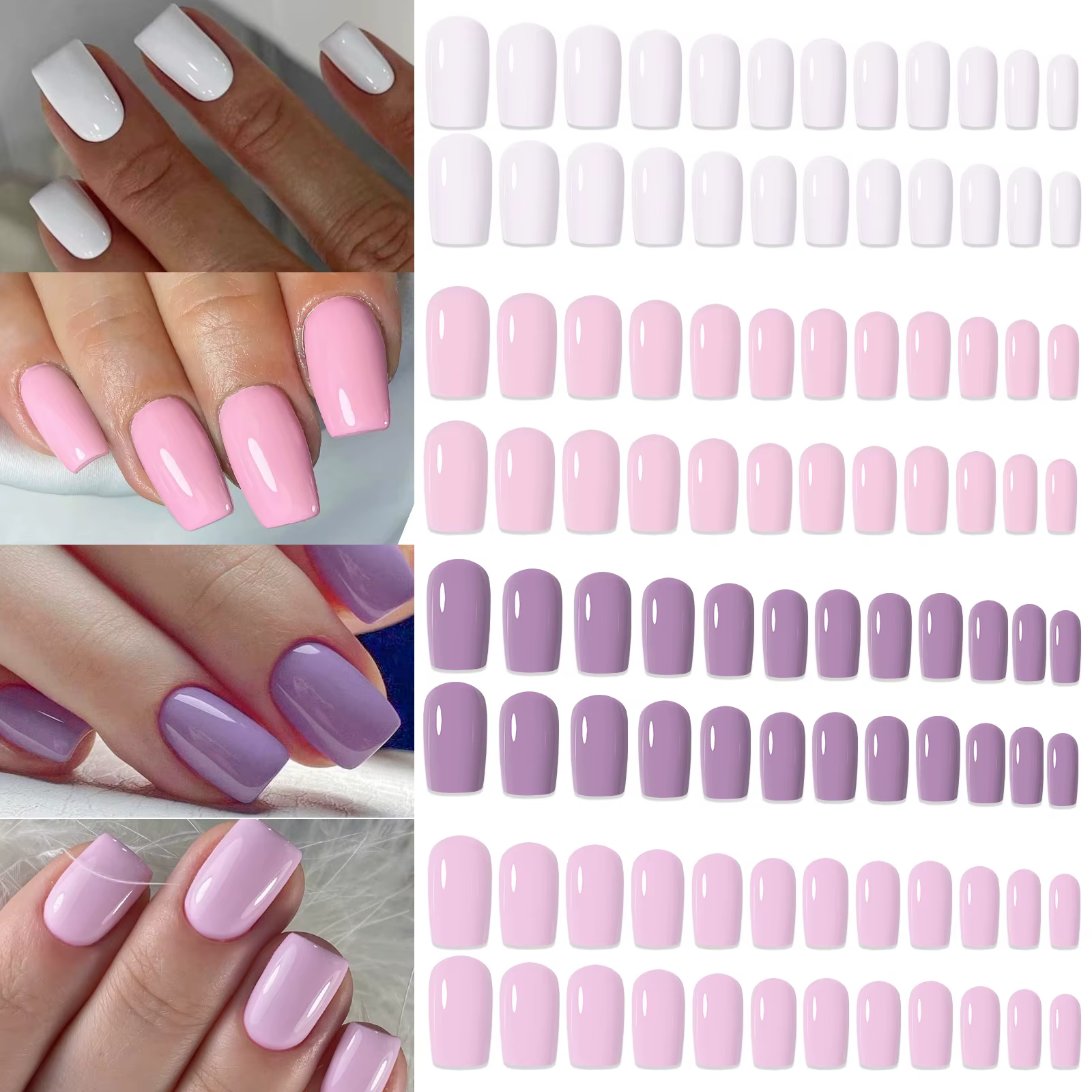 96 pièces en boîte 4 couleurs pointes d'ongles courts Ballet/Coffin/carré couverture complète mat br