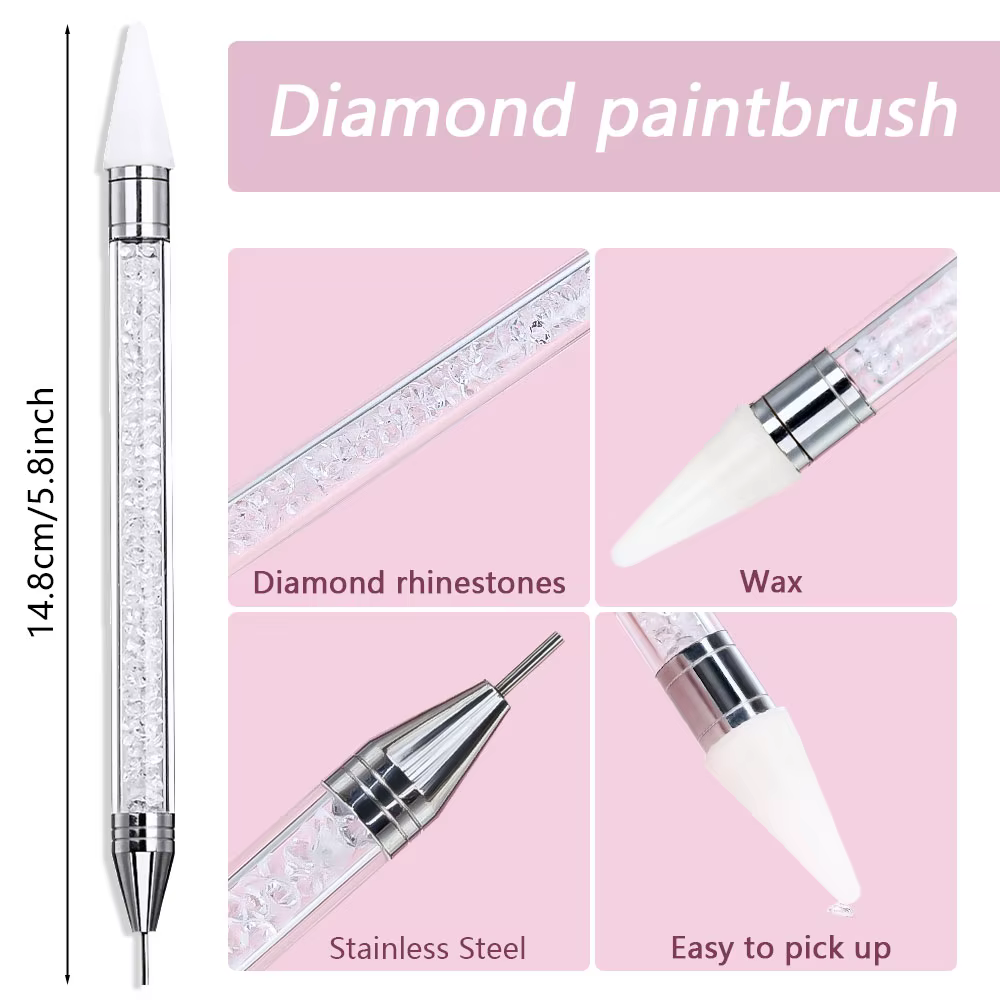 Stylo à points pour ramassage de strass, poignée en cristal, stylo à double extrémité pour perceuse
