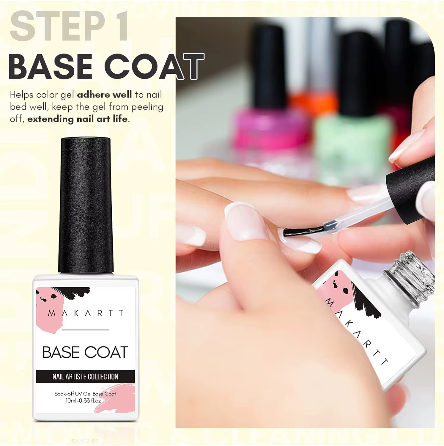 Ensemble de vernis gel Makartt, base et top coat, finition brillante sans résidu, gel base et top co