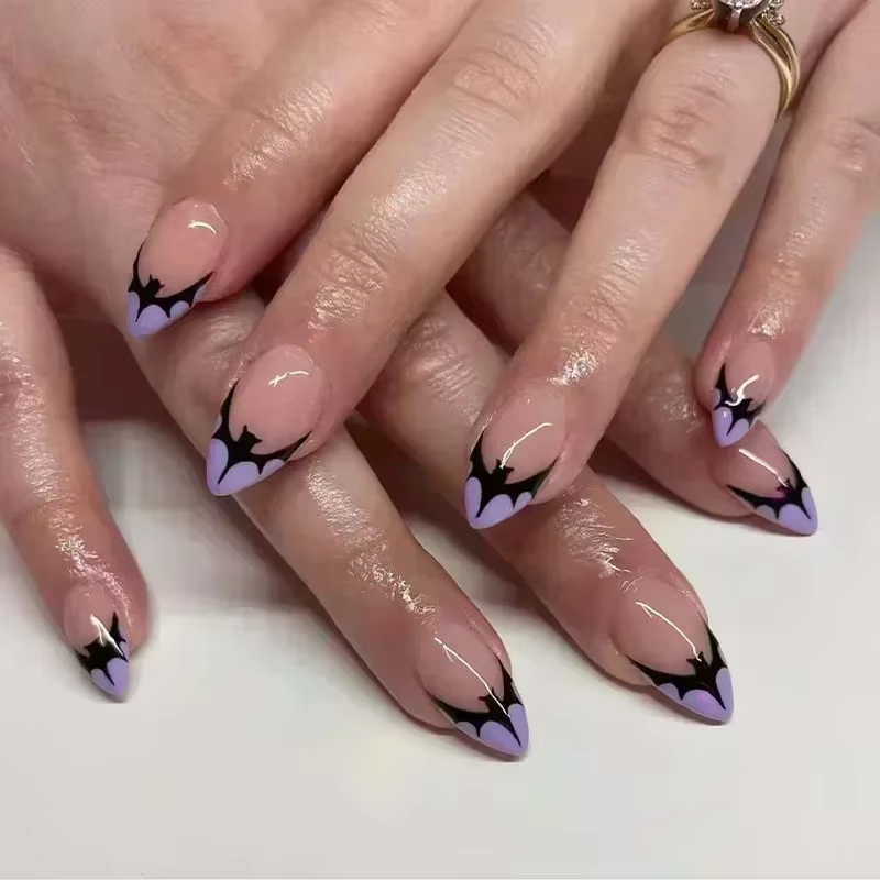 Faux ongles Halloween avec tête d'amande, 24 pièces, faux ongles Clown mignon, couverture complète f