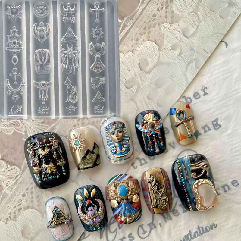 Un style égyptien rétro exotique bijoux byzantin relief Nail art art art tridimensionnel moule en si