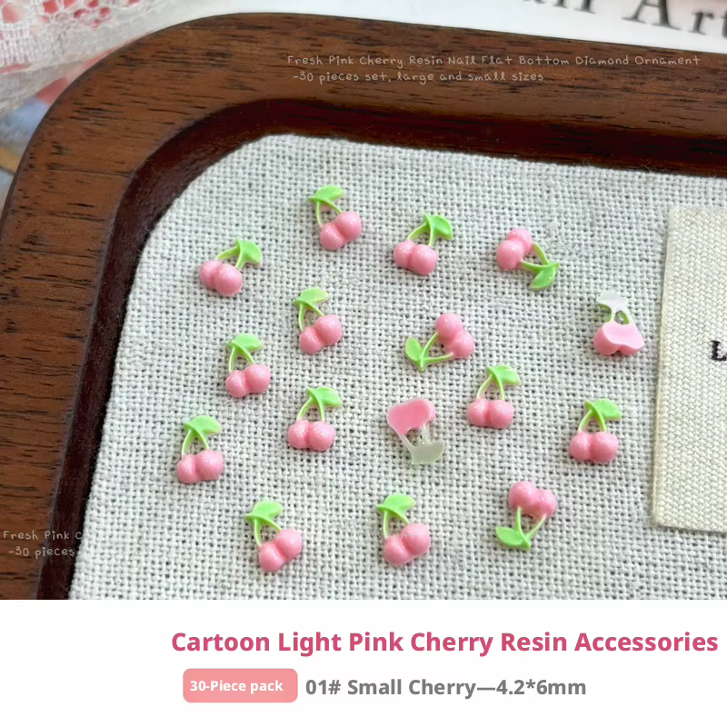 YYM 30pcs Breloques pour ongles cerises roses mignonnes, décoration d'ongles aux fruits de printemps