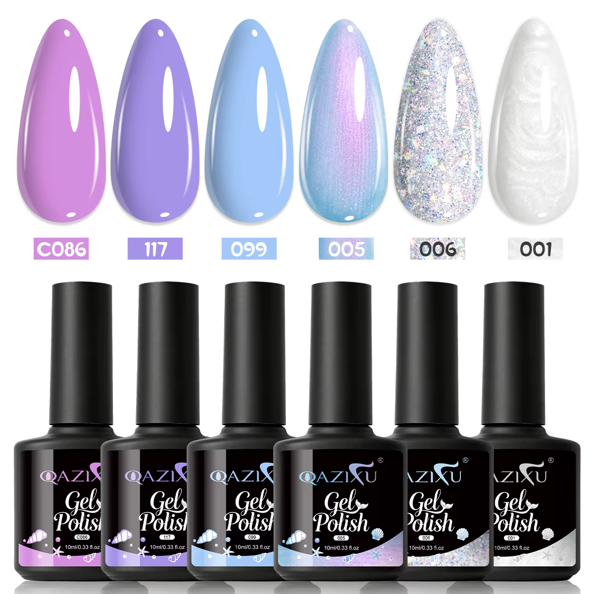 QAZIXU – Kit de vernis à ongles gel pailleté effet sirène 6 couleurs, brillant et scintillant, semi-