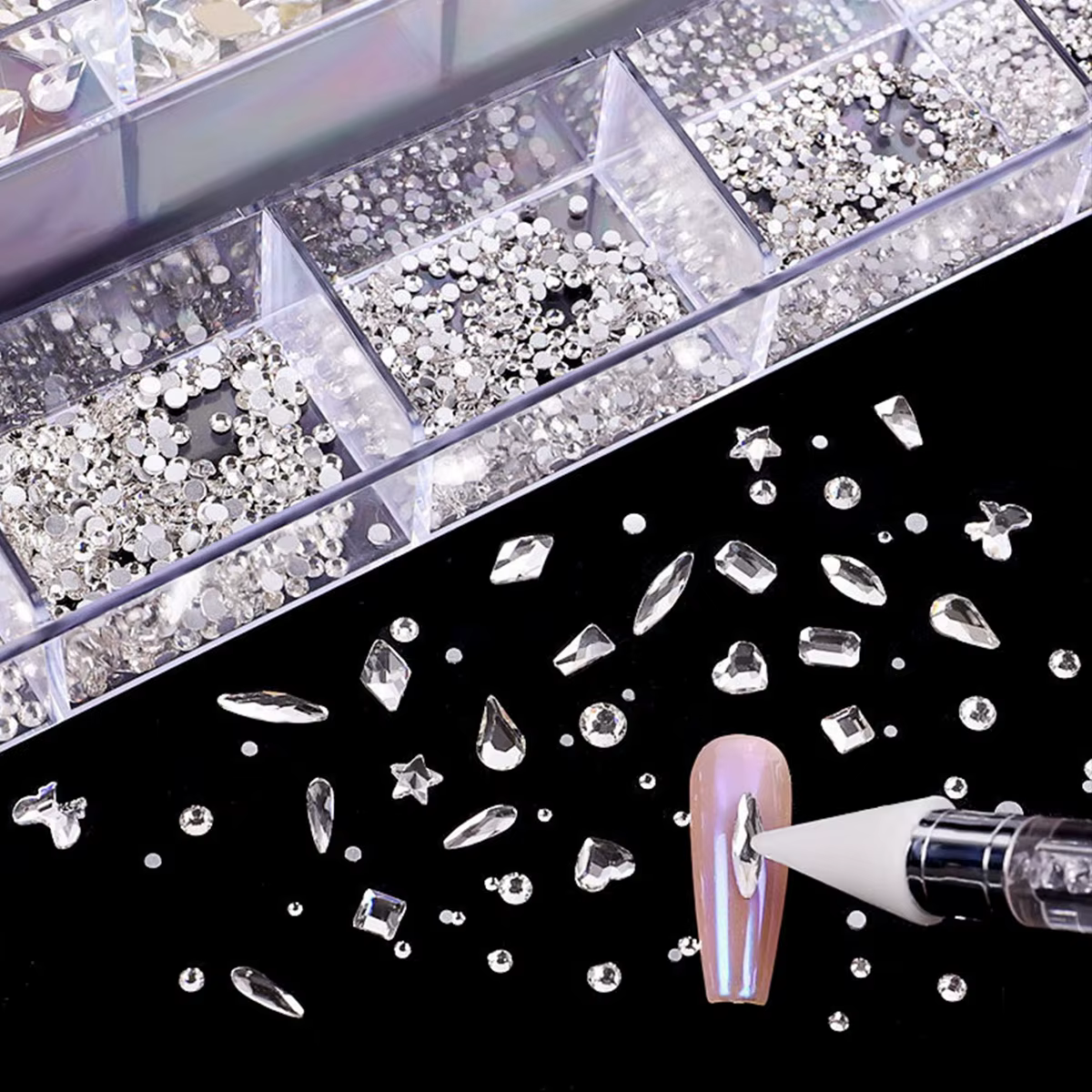 21 grille nail art diamant fond plat verre diamant multi-style diamant de forme spéciale brillant on