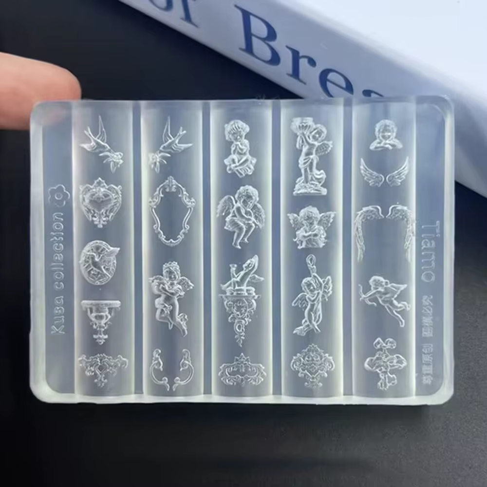 Moule à ongles en silicone 3D baroque ange, breloques pour nail art, outils de bricolage, gabarits, 