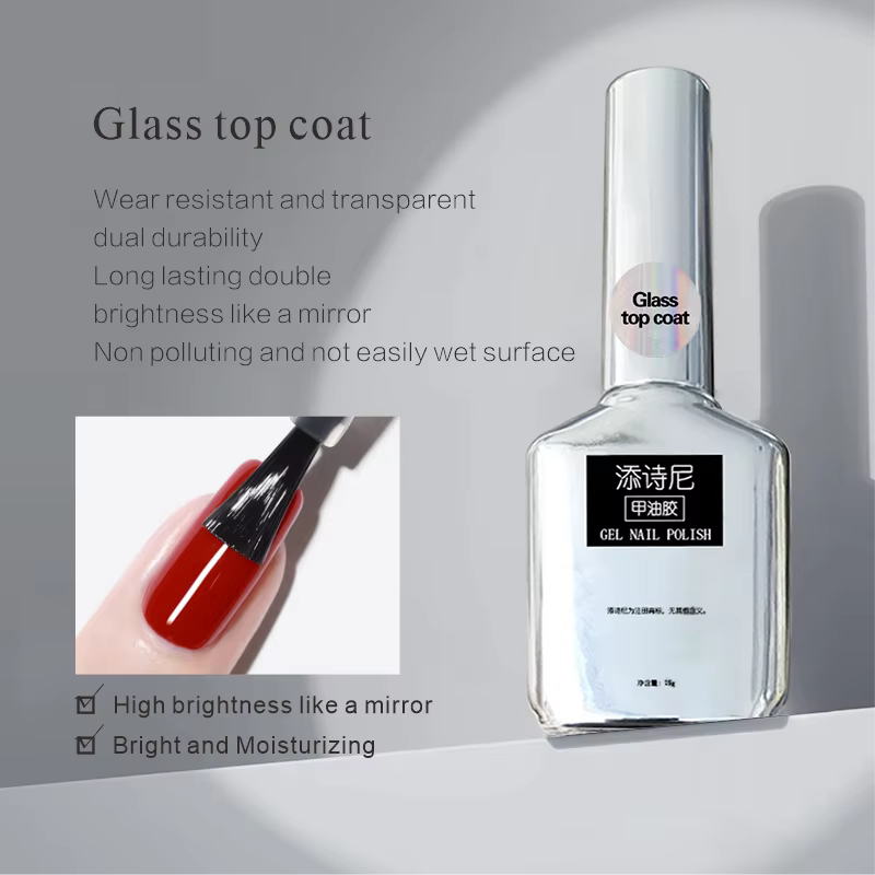 Vernis à ongles gel transparent super brillant 15 ml, couche supérieure brillante, sans essuyage, fi