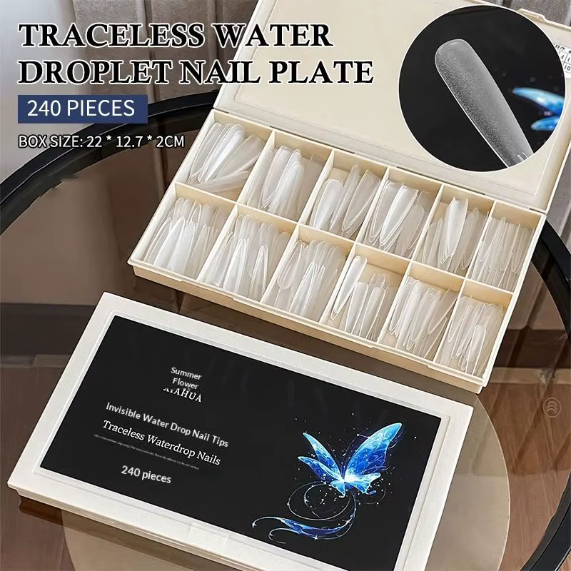 240/510 Pièces Faux Ongles Stiletto Sculptés Couverture Complète Givrés Transparents à Coller pour S