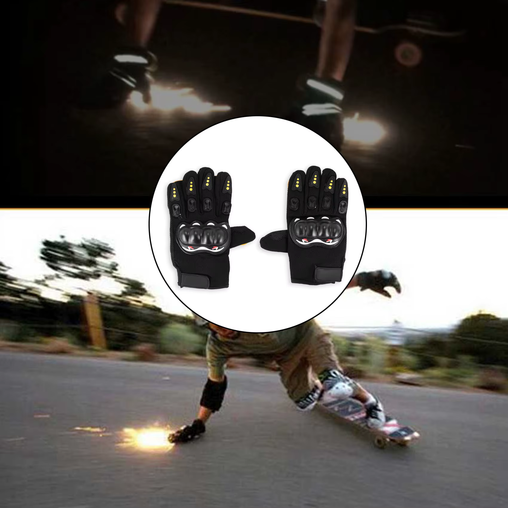 YHOLI-gants de planche à roulettes gants coulissants de descente pierre de feu silex étincelles gant