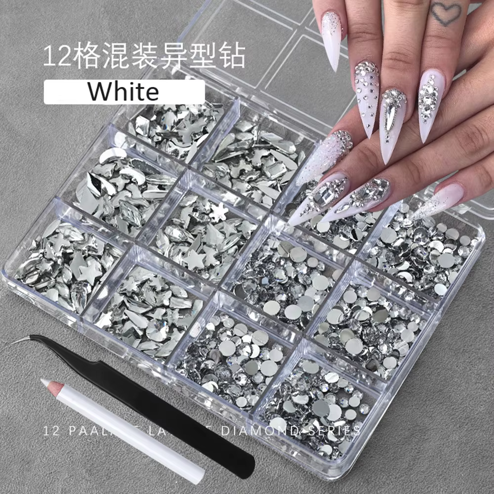 12 grilles 3D bébé bleu multi-formes Nail Art strass dos plat résine diamant luxe ongles breloques p