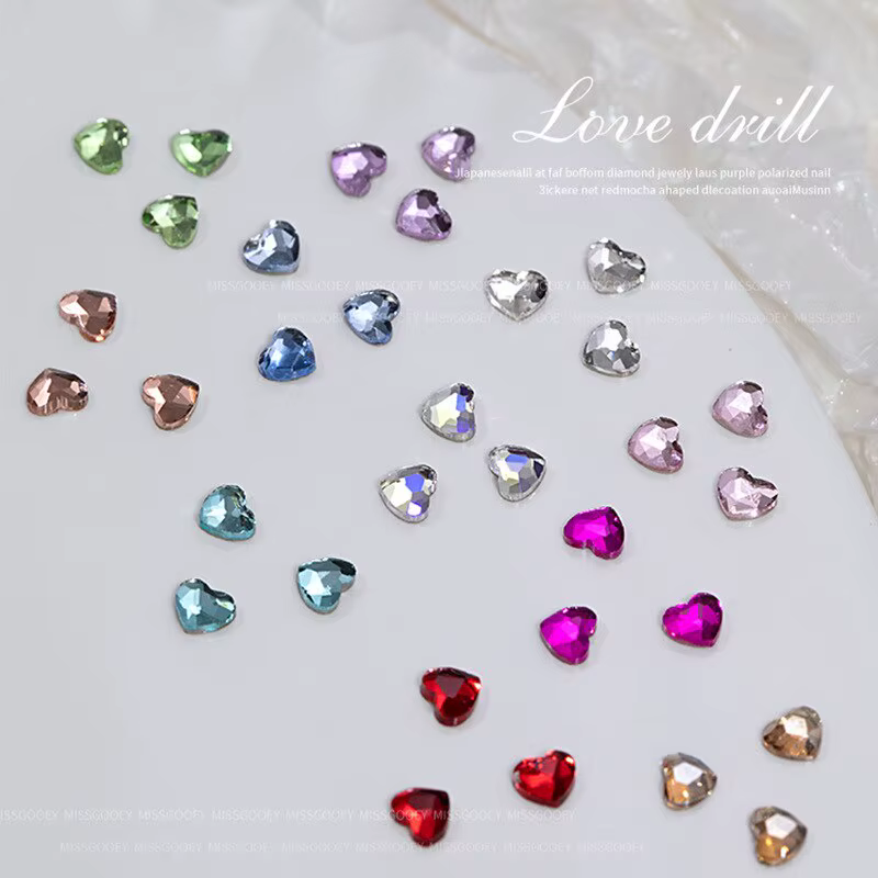 50-300 pièces Mini amour coeur diamant décoration d'ongles Super étincelant fond plat diamant coloré
