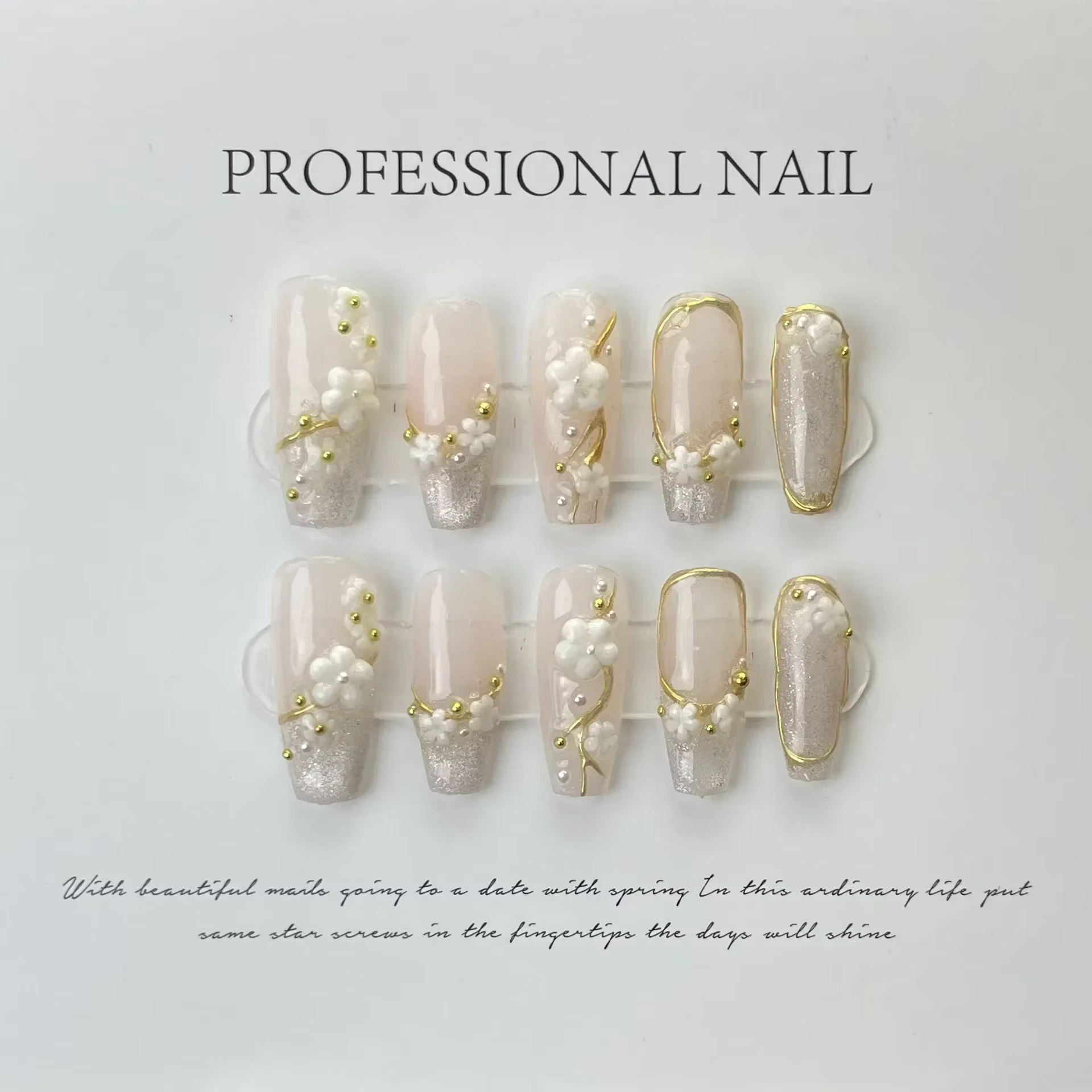Faux ongles mats faits à la main, avec fleurs de tulipe, Design à pression, couverture complète, man