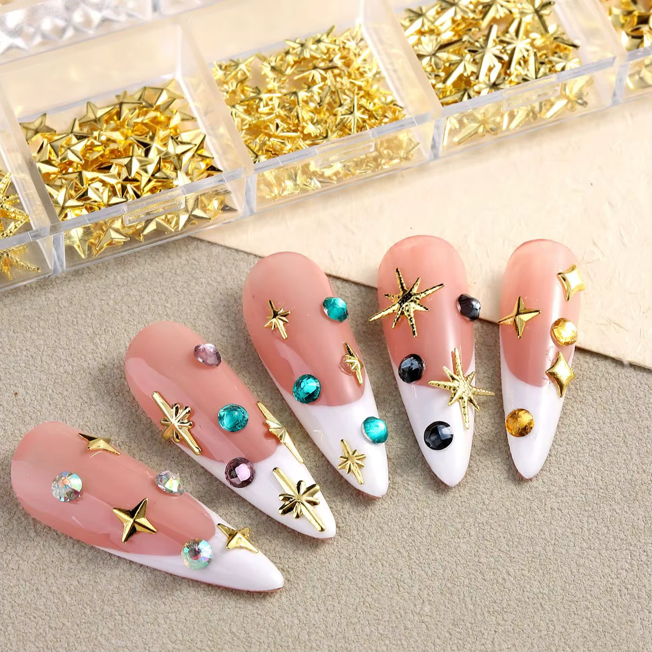 6/12 grilles or étoile lune rivet métallique 3D breloques pour ongles alliage soleil lune Starlight