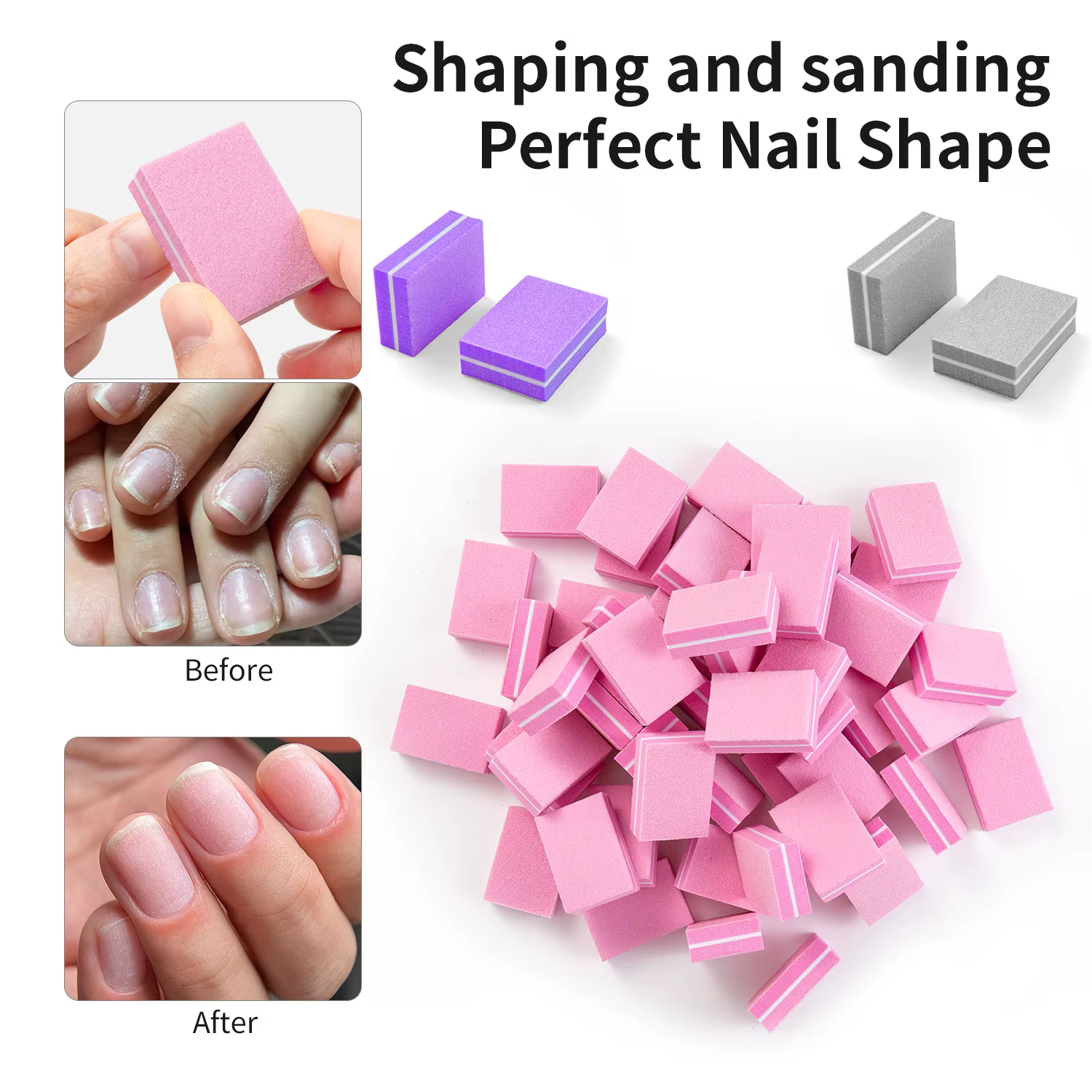 50pcs Lot de Mini limes à ongles double face blocs éponge colorée tampon à ongles bloc polissage des