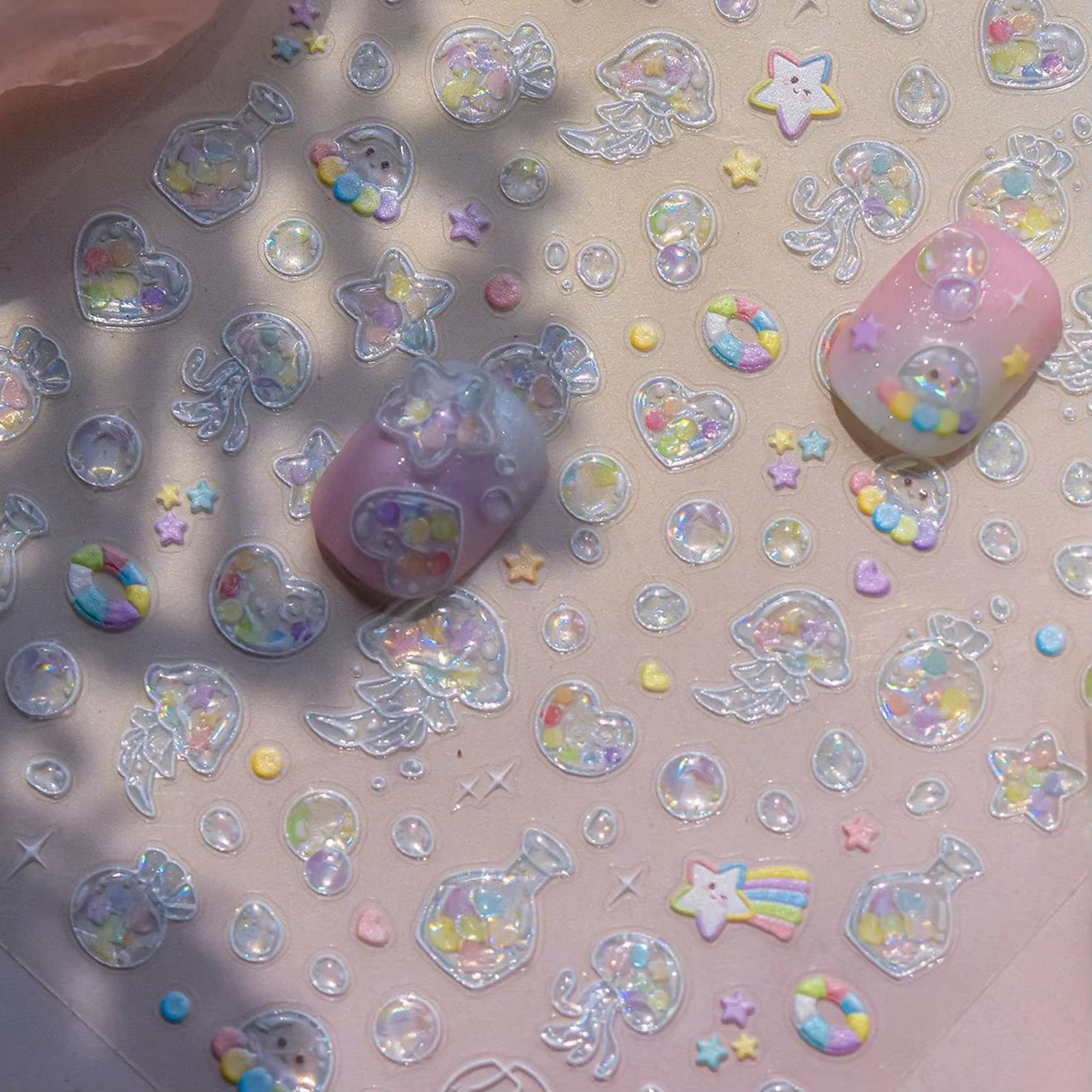 Autocollants de manucure 5D pour Nail Art, coquille de conque colorée brillante, corail, étoile de m