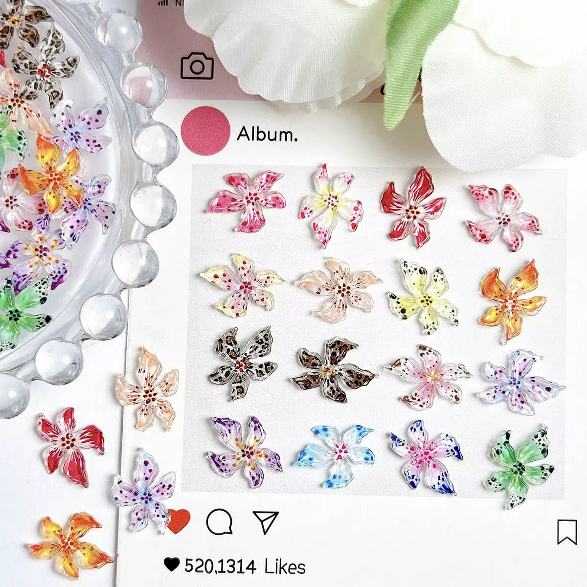 Mélange de résine 3D dégradé coloré Transparent Lily Nail Art décoration Style bizarre fleur tacheté